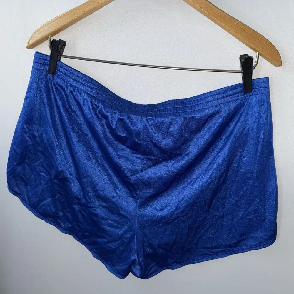 VTG Cobblestones Blue Nylon Running Shorts Deadstock Lined Silky Sheer USA Sz XL